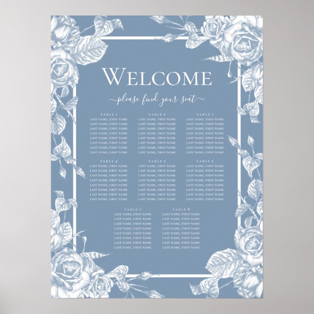 Dusty Blue Floral Seating Chart (Front)