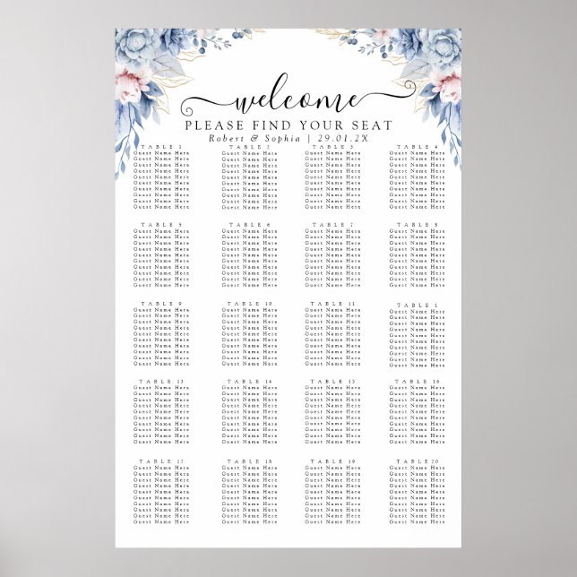 Dusty Blue Floral Seating Chart (Front)