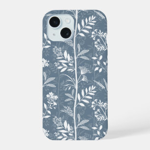 Dusty Blue Floral Silhouette Garden iPhone 15 Case
