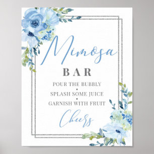 Dusty blue floral silver geometric mimosa bar sign