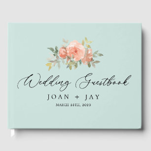 Dusty Blue Floral Sophisticated Elegant Guest Book