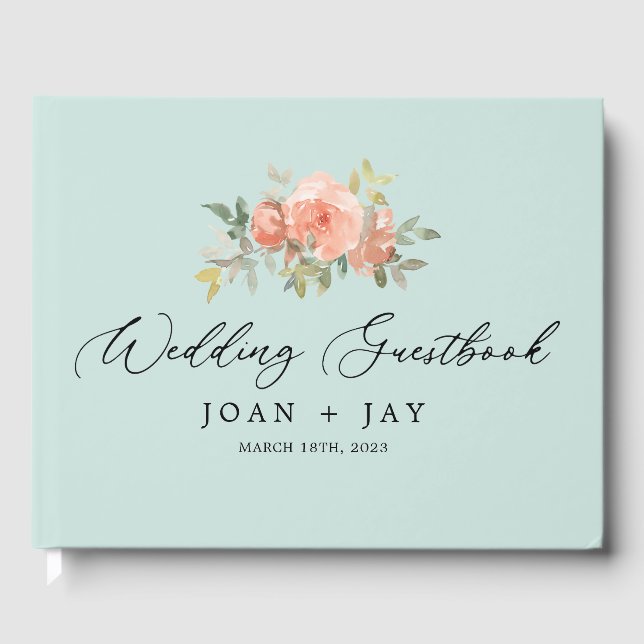 Dusty Blue Floral Sophisticated Elegant Guest Book (Front)