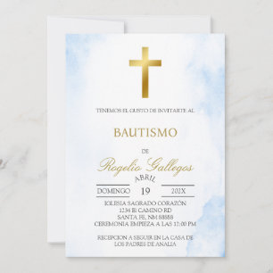 Dusty blue floral Spanish baptism  Invitation
