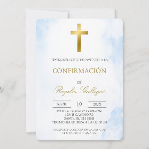 Dusty blue floral Spanish first communion Invitation