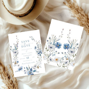 Dusty Blue Floral Spring greenery Wedding Save The Date