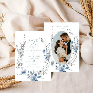 Dusty Blue Floral Spring greenery Wedding Save The Date