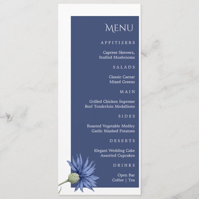 Dusty Blue Floral stylish wedding menu (Front)