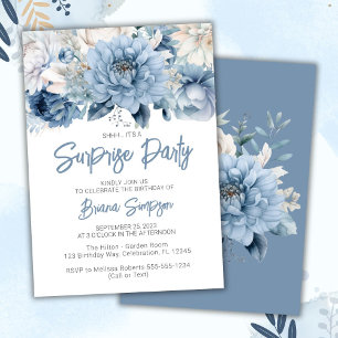 Dusty Blue Floral Surprise Birthday Party Invitation