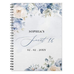  Dusty Blue Floral Sweet 16 Guest Book