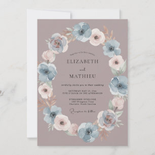 Dusty Blue Floral Swirl Wedding Invitation