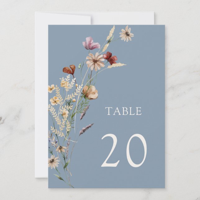 Dusty Blue Floral Table Number (Front)