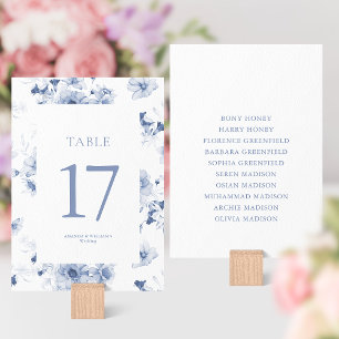 Dusty Blue Floral Table Number Card