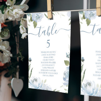 Dusty blue floral table number seating chart