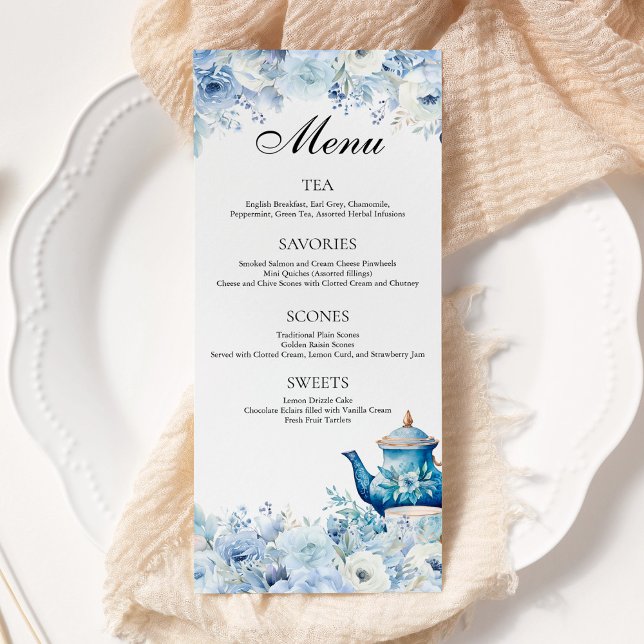 Dusty Blue Floral Tea Party Menu (Creator Uploaded)
