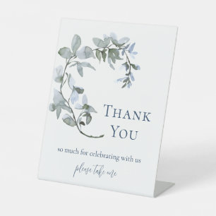 Dusty Blue Floral Thank You Bridal Shower Favour Pedestal Sign