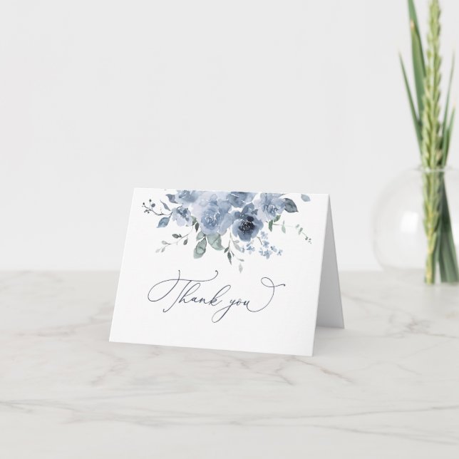 Dusty Blue Floral Thank You Card (Front)