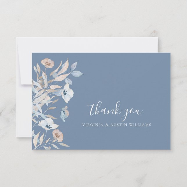 Dusty Blue Floral Thank You Card (Front)
