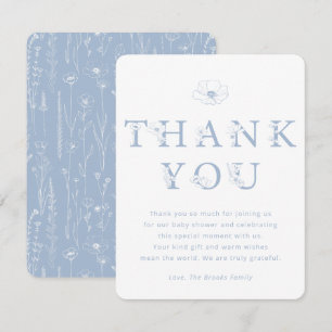 Dusty Blue Floral Thank You Card Baby Shower
