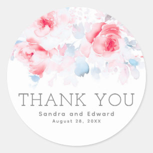 Dusty Blue Floral Thank You Classic Round Sticker