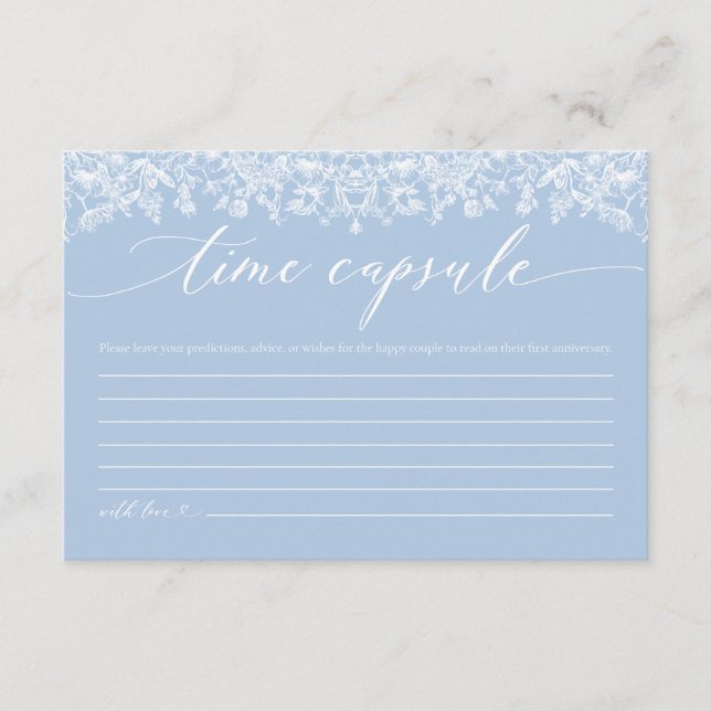 Dusty Blue Floral Time Capsule Bridal Shower Card (Front)