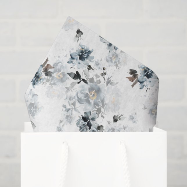 Dusty Blue Floral Tissue Paper (Gift Bag)