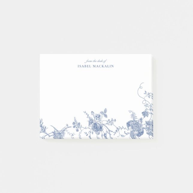 Dusty Blue Floral Toile Chinoiserie Personalised Post-it Notes (Front)