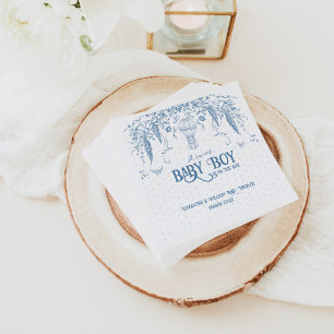 Dusty Blue Floral Vintage Boy Baby Shower Napkin