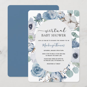 Dusty Blue Floral Virtual Baby Shower Invitation
