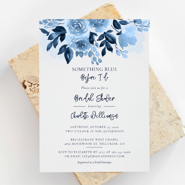 Dusty Blue Floral Watercolor Bridal Shower Invitation (Dusty Blue Floral Something Blue Before I Do Bridal Shower Invitation)