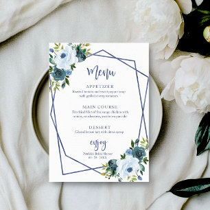 Dusty Blue Floral Watercolor Bridal Shower Menu Invitation
