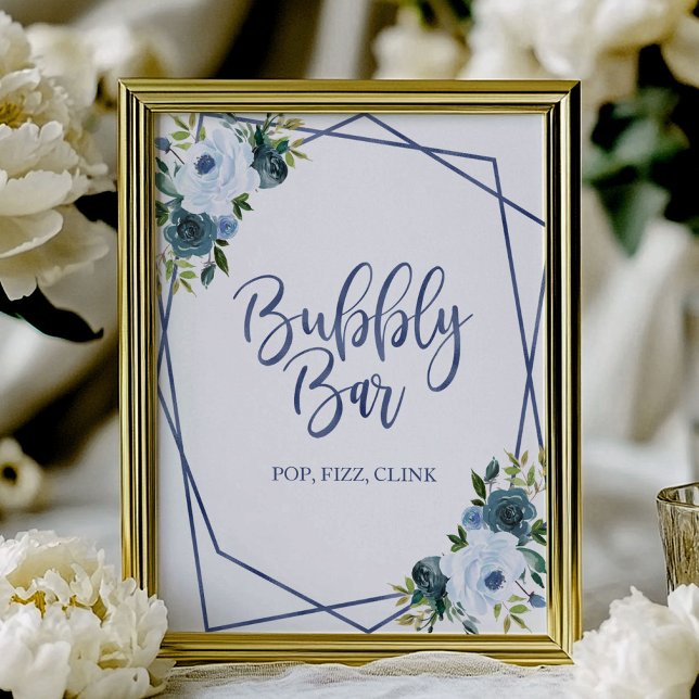 Dusty Blue Floral Watercolor Bubbly Bar Sign (Creator Uploaded)