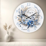 Dusty Blue Floral Watercolor Love Round Clock<br><div class="desc">Wall clock featuring a watercolor illustration of flowers in dusty blue and tan. The love text has a script extension (customisable). A beautiful clock to give as a wedding present or for an anniversary,  engagement or for the romantic souls who loves flowers.</div>