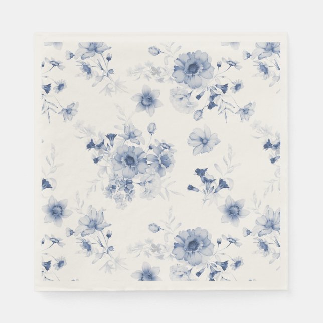 Dusty Blue Floral Watercolor  Napkin (Front)