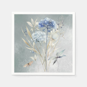 Dusty Blue Floral Watercolor Paper Napkin
