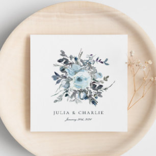 Dusty Blue Floral Watercolor Paper Napkins