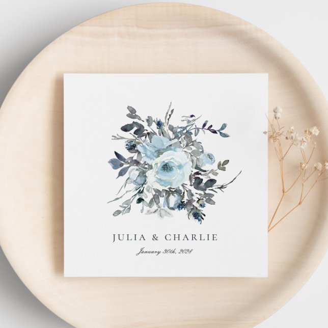 Dusty Blue Floral Watercolor Paper Napkins (Creator Uploaded)