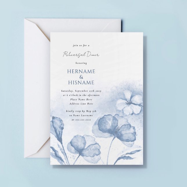 Dusty Blue Floral Watercolor Rehearsal Dinner Invitation (Creator Uploaded)