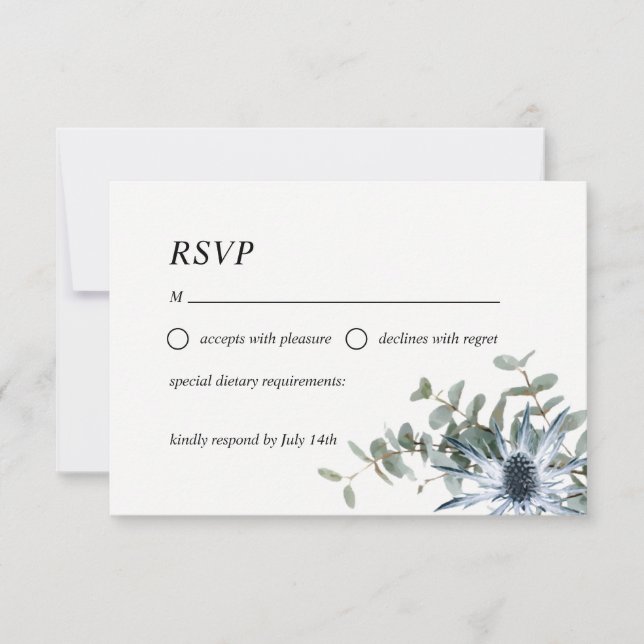 Dusty blue floral watercolor RSVP card (Front)
