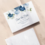 Dusty Blue Floral Watercolor Save the Date Card<br><div class="desc">Elegant floral watercolor dusty blue,  white,  and navy floral bouquet wedding save the date card. The card features a script "Save the Date",  that can be changed to a font type of your choice that are available here when you click the "Personalise" button.</div>