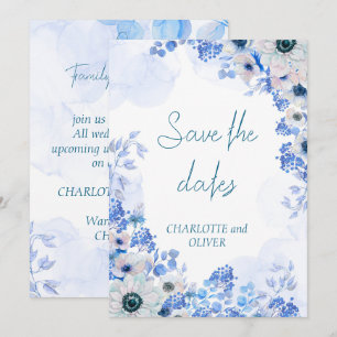 Dusty Blue Floral Watercolor Save The Dates Custom Date