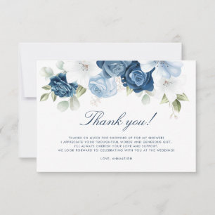 Dusty Blue Floral Watercolor Script Bridal Shower Thank You Card