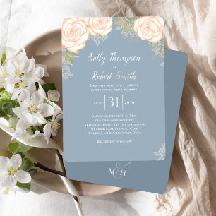 Dusty Blue Floral Watercolor Wedding Invitation