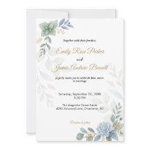 Dusty Blue Floral Watercolor Wedding Invitation