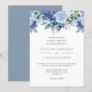 Dusty Blue Floral Watercolor Wedding Invitation