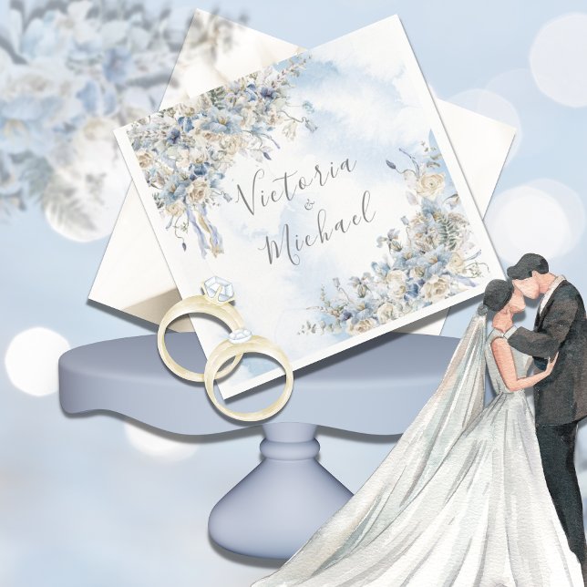 Dusty Blue Floral Watercolor Wedding  Napkin (Creator Uploaded)