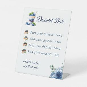 Dusty Blue Floral Watercolor Wedding Pedestal Sign
