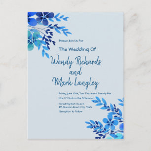  Dusty Blue Floral Watercolor Wedding Postcard