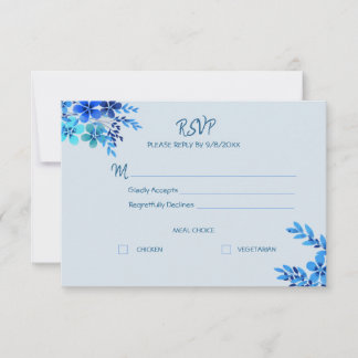 Dusty Blue Floral Watercolor Wedding Response Card