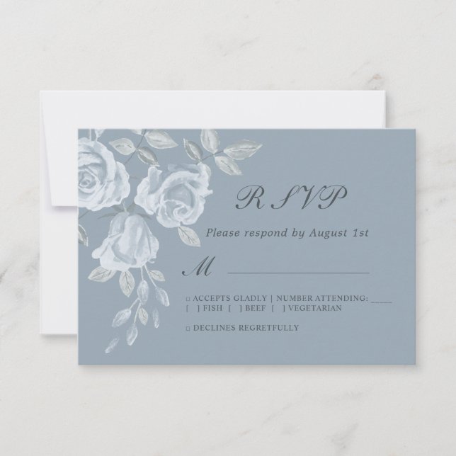 Dusty Blue Floral Watercolor Wedding RSVP (Front)