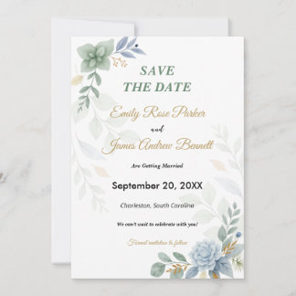 Dusty Blue Floral Watercolor Wedding  Save The Date